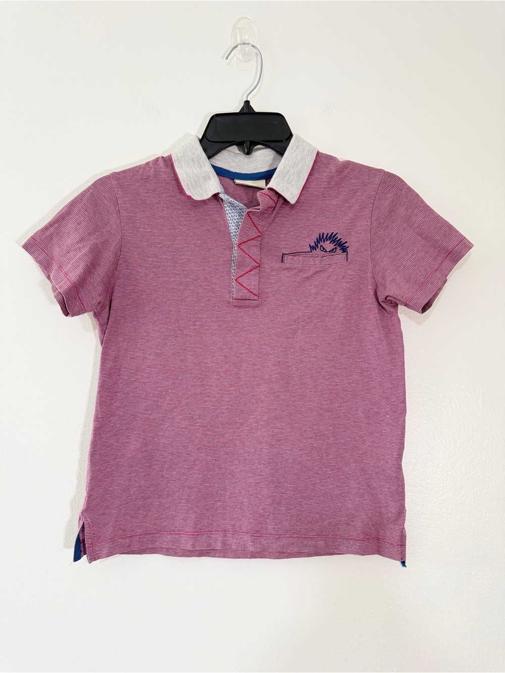 Fendi Kids Pink Stripe Polo Shirt Monster Eyes Logo Size 12A Italy